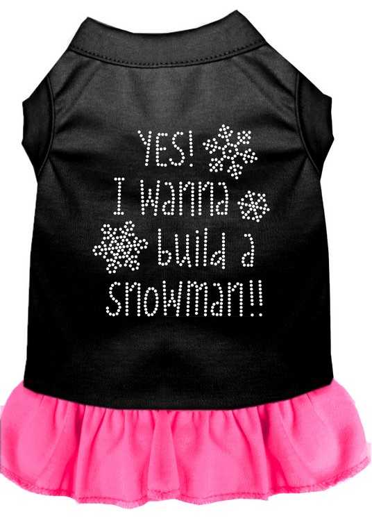 Yes! I want to Build a Snowman Rhinestone Dog Dress Black with Bright Pink XL